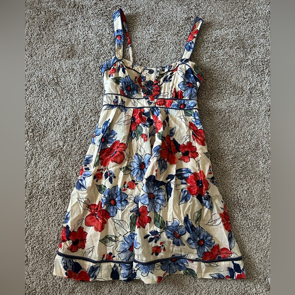 Jessica Simpson Beige Dress with Red and Blue Floral Design